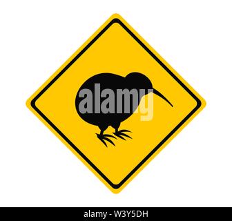 Kiwi Oiseau jaune panneau routier. Vector illustration. Illustration de Vecteur