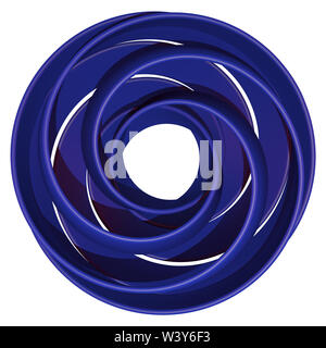 Blue 3d illustration des bandes circulaires entrelacées formant un motif tourbillonnant. Sur un fond blanc. Banque D'Images