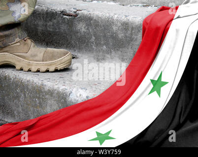 Concept militaire de l'historique du drapeau de la Syrie Banque D'Images