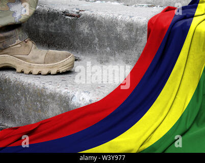 Concept militaire sur le fond du drapeau de l'Ile Maurice Banque D'Images