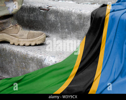 Concept militaire sur le fond du drapeau de la Tanzanie Banque D'Images