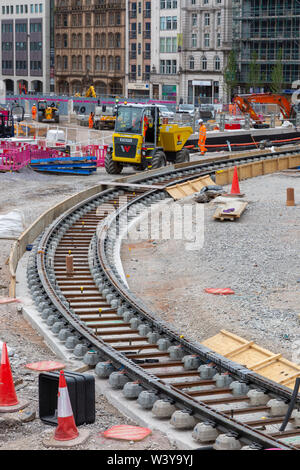 Nouveau tramway en construction, Birmingham, UK Banque D'Images