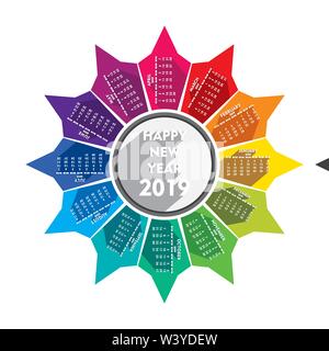 Nouvelle Année 2019 Calendrier coloré avec design concept rotation Illustration de Vecteur