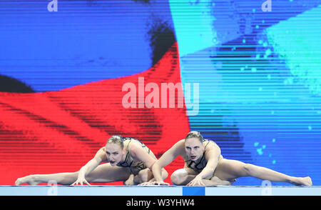 (190718) -- GWANGJU, 18 juillet 2019 (Xinhua) -- la Russie au cours de l'équipe concurrence de la femme de duo à Finale Championnats du Monde FINA à Gwangju, Corée du Sud le 18 juillet 2019. (Xinhua/Bai Xuefei) Banque D'Images