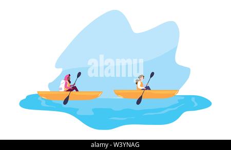 Deux femmes dans le bateau voyage aviron vector illustration Illustration de Vecteur