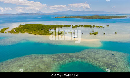 Les palétuviers sur les atolls. Seascape avec les récifs coralliens et les lagons. Honda Bay,Philippines,vue aérienne, Banque D'Images