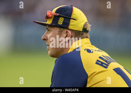 Londres, Royaume-Uni. 18 juillet, 2019. Simon Harmer dans le domaine d'Essex contre Middlesex à la vitalité Blast T20 match de cricket Lords. David Rowe/Alamy Live News Banque D'Images
