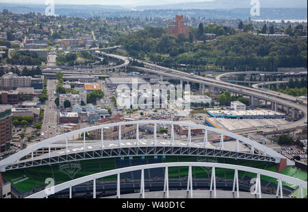 Vue aérienne de l'i90 et i5 informatisé de champ CenturyLink, Seattle, Washington, USA Banque D'Images