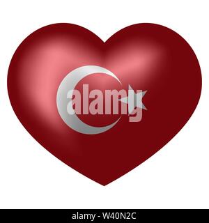 Drapeau de la Turquie en forme de coeur. Illustration 3D de vecteur. Illustration de Vecteur