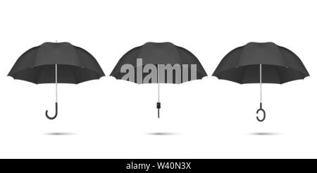 Le Rendu réaliste 3d Vector Black Icon Set parapluie blanc libre isolé sur fond blanc. Modèle de conception ouverte de Parasols pour maquette Illustration de Vecteur