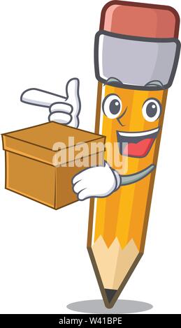 Avec fort isolé avec un crayon dans la mascot vector illustration Illustration de Vecteur