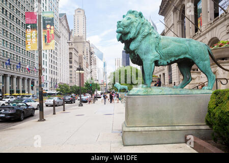 Les Lions à l'avant de l'Art Institute, Chicago Banque D'Images