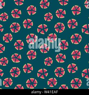Un vecteur sans motif à pois avec des tranches de melon sur fond sombre. Imprimer Surface design. Illustration de Vecteur