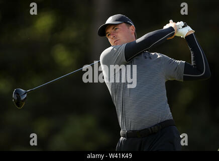 USA's Jordan Spieth sur le 5ème tee durant la journée deux de l'Open Championship 2019 au Club de golf Royal Portrush. Banque D'Images