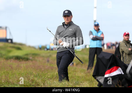 USA's Jordan Spieth au 5ème jour pendant deux de l'Open Championship 2019 au Club de golf Royal Portrush. Banque D'Images