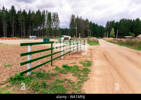 Petite route de terre à travers les champs verts, paysage de printemps Banque D'Images
