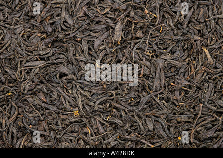 Thé Lapsang Souchong, Close up, macro. Thé noir de Chine fumé utiliser pour la perte de poids, de caféine et d'amélioration de la santé cardiovasculaire. Banque D'Images