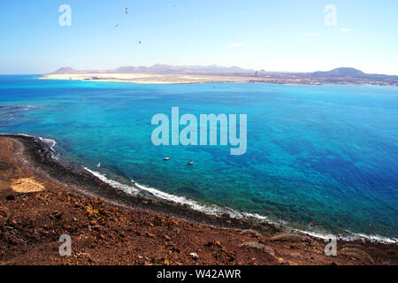 Vue depuis le volcan Caldera' sur 'La Isla de Lobos à Fuerteventura, Espagne Banque D'Images