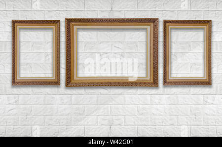 Cadre photo blanc classique moderne blanc sur mur de brique en showroom et galerie. Banque D'Images