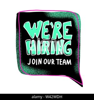 Nous embauchons citer avec bulle discours. Avis de vacance de poste modèle. Vector illustration couleur. Illustration de Vecteur
