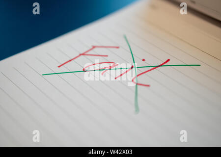 L'échec du texte avec une main avec un stylo rouge et barré d'un stylo vert sur l'ordinateur portable.Le concept d'​​Not d'abandonner en cas d'échec. Banque D'Images