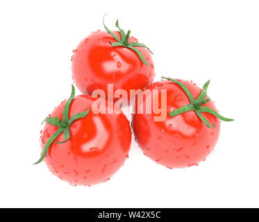 Les tomates. Les légumes mûrs humides avec des gouttes d'eau. Le rendu 3d illustration isolé sur fond blanc Banque D'Images