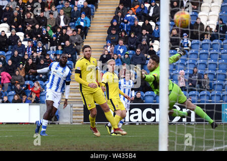 Frank Nouble de Colchester United marque son deuxième but de côtés pour rendre le score 2-0 - Colchester United v Cheltenham Town, Sky Bet Championship, JobServe stade communautaire, Colchester - 9 février 2019 Editorial N'utilisez que des restrictions s'appliquent - DataCo Banque D'Images