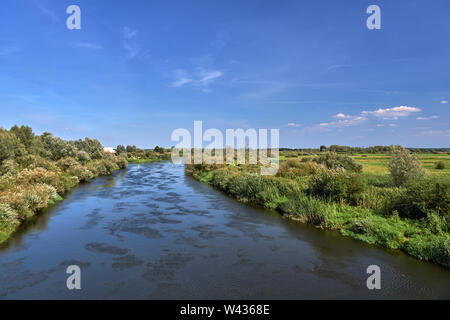 Rivière Notec et paysage rural en été en Pologne Banque D'Images