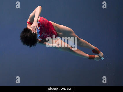 (190719) -- GWANGJU, 19 juillet 2019 (Xinhua) -- Shi Tingmao de la concurrence de la Chine au cours de la féministe tremplin 3m de final à l'événement de plongée du monde de la FINA à Gwangju, Corée du Sud, le 19 juillet 2019. (Xinhua/Xia Yifang) Banque D'Images