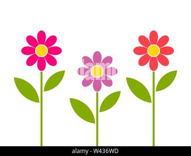 Rose, rouge et violet daisy flowers growing in garden. Vector illustration. Illustration de Vecteur