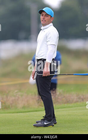 L'Italie Francesco Molinari réagit au cours de la deuxième journée de l'Open Championship 2019 au Club de golf Royal Portrush. Banque D'Images