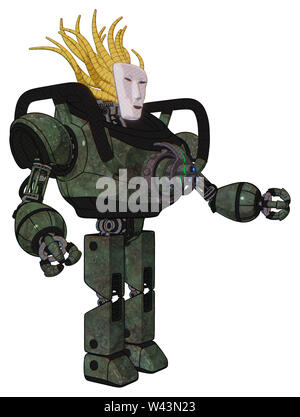 Bot contenant des éléments : masque Visage humanoïde, lourd haut de la poitrine, de l'énergie, des armes à feu à la poitrine exoplate prototype les jambes. Matériau : cuivre corrodé vieux. Situation :. Banque D'Images