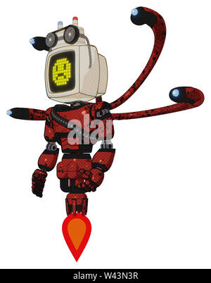 Contenant des éléments du robot : ancien moniteur de l'ordinateur, pixel jaune triste visage, ancien ordinateur sur ruban magnétique, la lumière, exoshielding poitrine ceinture chaîne en caoutchouc,... Banque D'Images