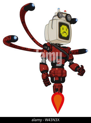 Contenant des éléments du robot : ancien moniteur de l'ordinateur, pixel jaune triste visage, ancien ordinateur sur ruban magnétique, la lumière, exoshielding poitrine ceinture chaîne en caoutchouc,... Banque D'Images