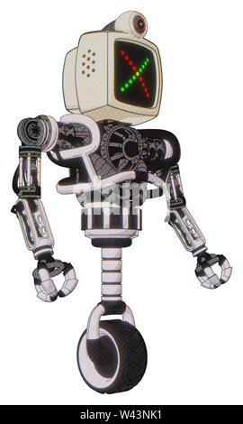 Cyborg contenant des éléments : ancien moniteur de l'ordinateur, l'affichage x couleur rétro-futuriste, webcam, haut de la poitrine lourde, pas de poitrine, roue monocycle. Banque D'Images