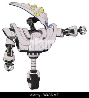 Mech contenant des éléments : skull head allongées, globe oculaire jaune, le haut de la poitrine lourde, lourde poitrine mech, battle mech poitrine, monocycle de roue. Banque D'Images