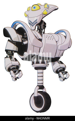 Mech contenant des éléments : skull head allongées, globe oculaire jaune, le haut de la poitrine lourde, lourde poitrine mech, battle mech poitrine, monocycle de roue. Banque D'Images