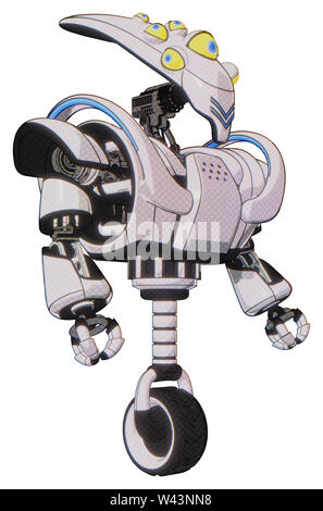 Mech contenant des éléments : skull head allongées, globe oculaire jaune, le haut de la poitrine lourde, lourde poitrine mech, battle mech poitrine, monocycle de roue. Banque D'Images