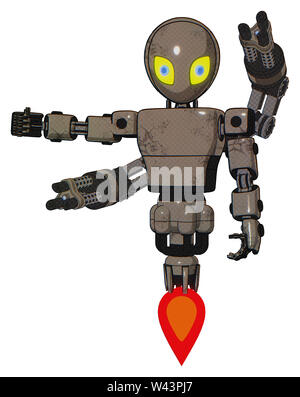 Bot contenant des éléments : gris style Alien head, yeux jaunes avec des élèves, de la lumière bleue, exoplate exoshielding poitrine prototype poitrine, minigun retour ... Banque D'Images