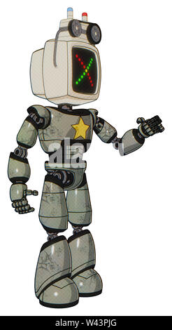 Bot contenant des éléments : ancien moniteur de l'ordinateur, l'affichage de couleur x, ancien ordinateur sur ruban magnétique, la lumière jaune, exoshielding la poitrine, star light leg... Banque D'Images