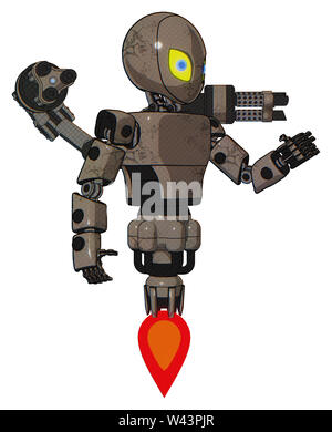Bot contenant des éléments : gris style Alien head, yeux jaunes avec des élèves, de la lumière bleue, exoplate exoshielding poitrine prototype poitrine, minigun retour ... Banque D'Images