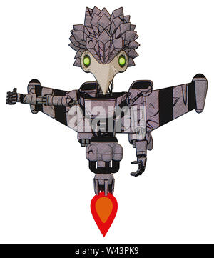 Contenant des éléments automate : bird skull head, les yeux verts, plume d'oiseau design, lumière, exoshielding poitrine poitrine ultra-léger exosuit jet stellaire, aile. Banque D'Images