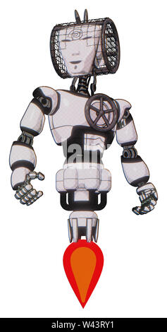 Bot contenant des éléments : masque Visage humanoïde, conception spiralée, lumière, exoshielding poitrine poitrine de manivelle, propulsion. Matériau : demi-teinte blanc... Banque D'Images