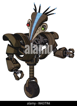 Android contenant des éléments : bird skull head, jaune et vert yeux portée bouclier protecteur, design, le haut de la poitrine lourde, lourde poitrine mécanique, roue monocycle. Banque D'Images