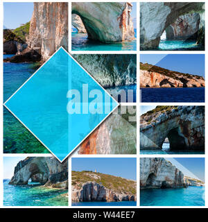 Collage de photos l'île de Zakynthos - Grèce, au format 16:9. Une perle de la Méditerranée avec plages et côtes convient pour des vacances inoubliable sur la mer Banque D'Images