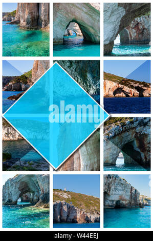 Collage de photos l'île de Zakynthos - Grèce, dans le 2:3 format vertical. Une perle de la Méditerranée avec plages et côtes adapté pour séjour inoubliable Banque D'Images