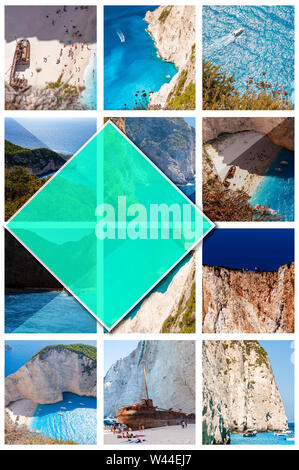 Collage de photos l'île de Zakynthos - Grèce, dans le 2:3 format vertical. Une perle de la Méditerranée avec plages et côtes adapté pour séjour inoubliable Banque D'Images