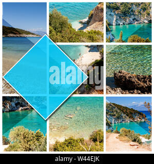 Collage de photos l'île de Zakynthos - Grèce, en format 1:1. Une perle de la Méditerranée avec plages et côtes convient pour des vacances inoubliable sur la mer Banque D'Images