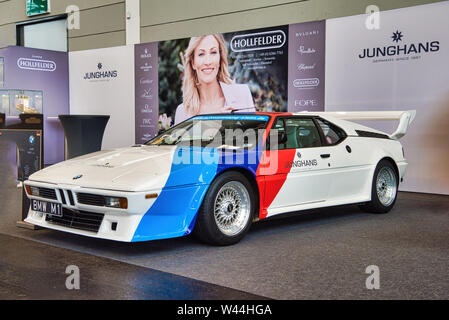 FRIEDRICHSHAFEN - Mai 2019 : blanc rouge bleu sport BMW M1 PROCAR CHAMPIONSHIP 1979 coupé à Motorworld Classics Bodensee le 11 mai 2019 dans la région de Friedrichsha Banque D'Images