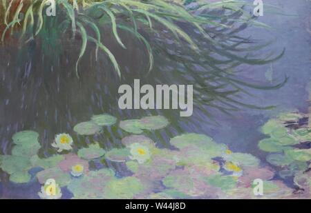 1840 - 1926 Claude MONET NYMPHÉAS AVEC REFLETS DE HAUTES HERBES. Banque D'Images